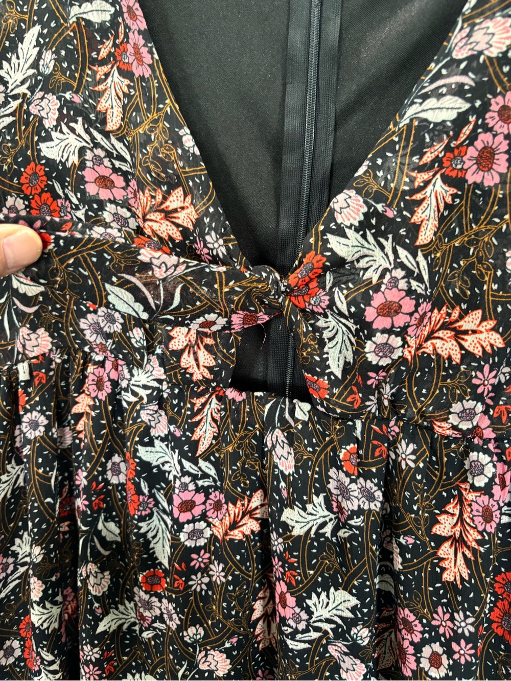 Altar'd State Black Floral V-Neck Mini Dress with Pink and Red Flowers - Picture 3 of 6